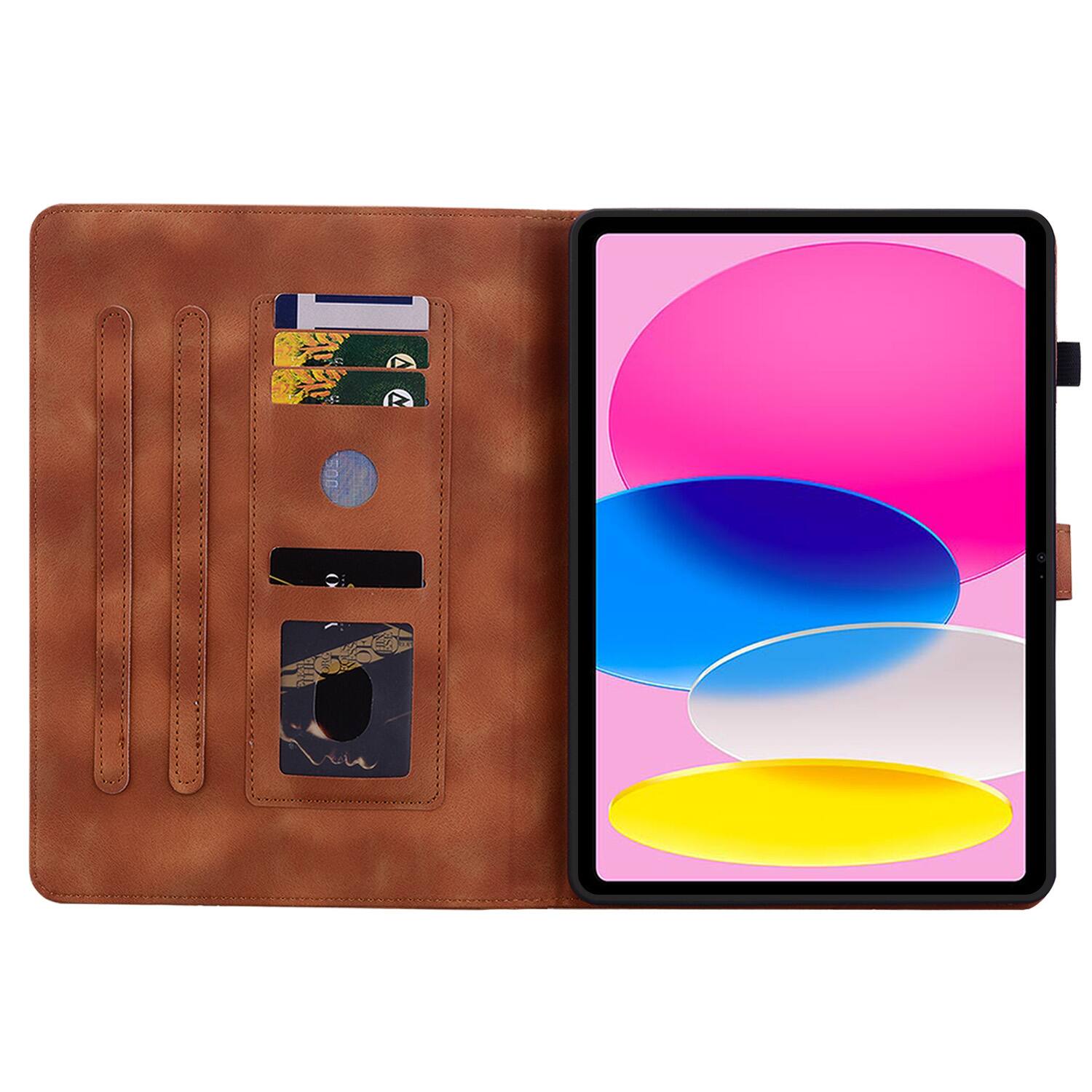 Angle. Dteck - Case for Apple iPad (A16) 11" 2025 & iPad 10th Gen 2022,Embossed Pattern PU Leather Flip Card Holder Kickstand Cover - Brown.