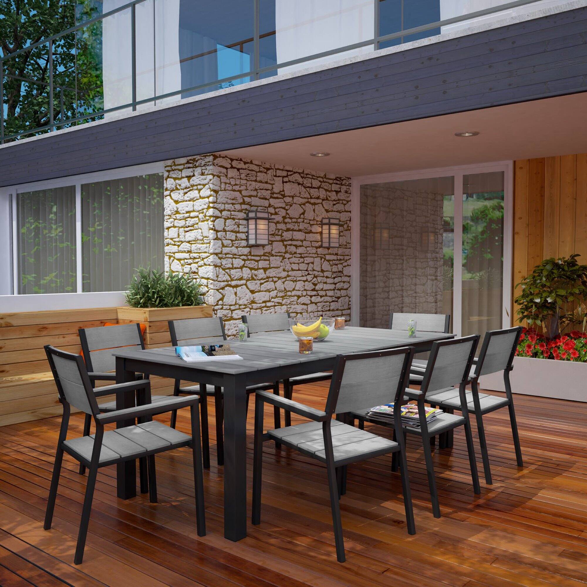 Alt View 3. Modway - Maine 9-Piece Outdoor Patio Dining Set - Brown Gray.
