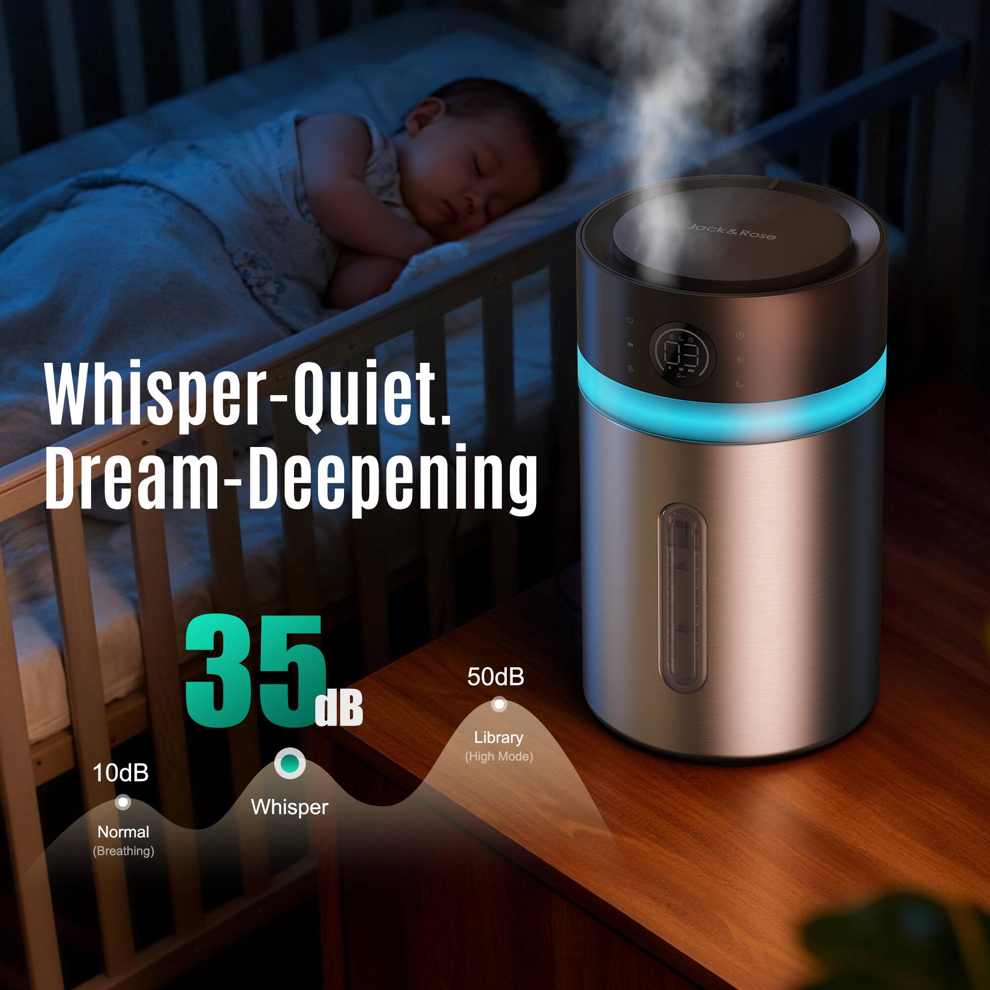 JOCKA % Rose 1 03 - Whisper-Quiet. Dream-Deepening  
35 dB  
50dB Library (High Mode)  
10dB Whisper Normal (Breathing)