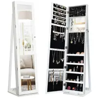 Costway - Mirrored Jewelry Cabinet Lockable Standing Storage Organizer with Shelf - White - Front_Zoom