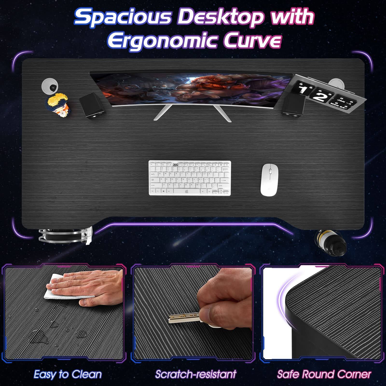 Spacious Desktop with Ergonomic Curve

- Easy to Clean
- Scratch-resistant
- Safe Round Corner