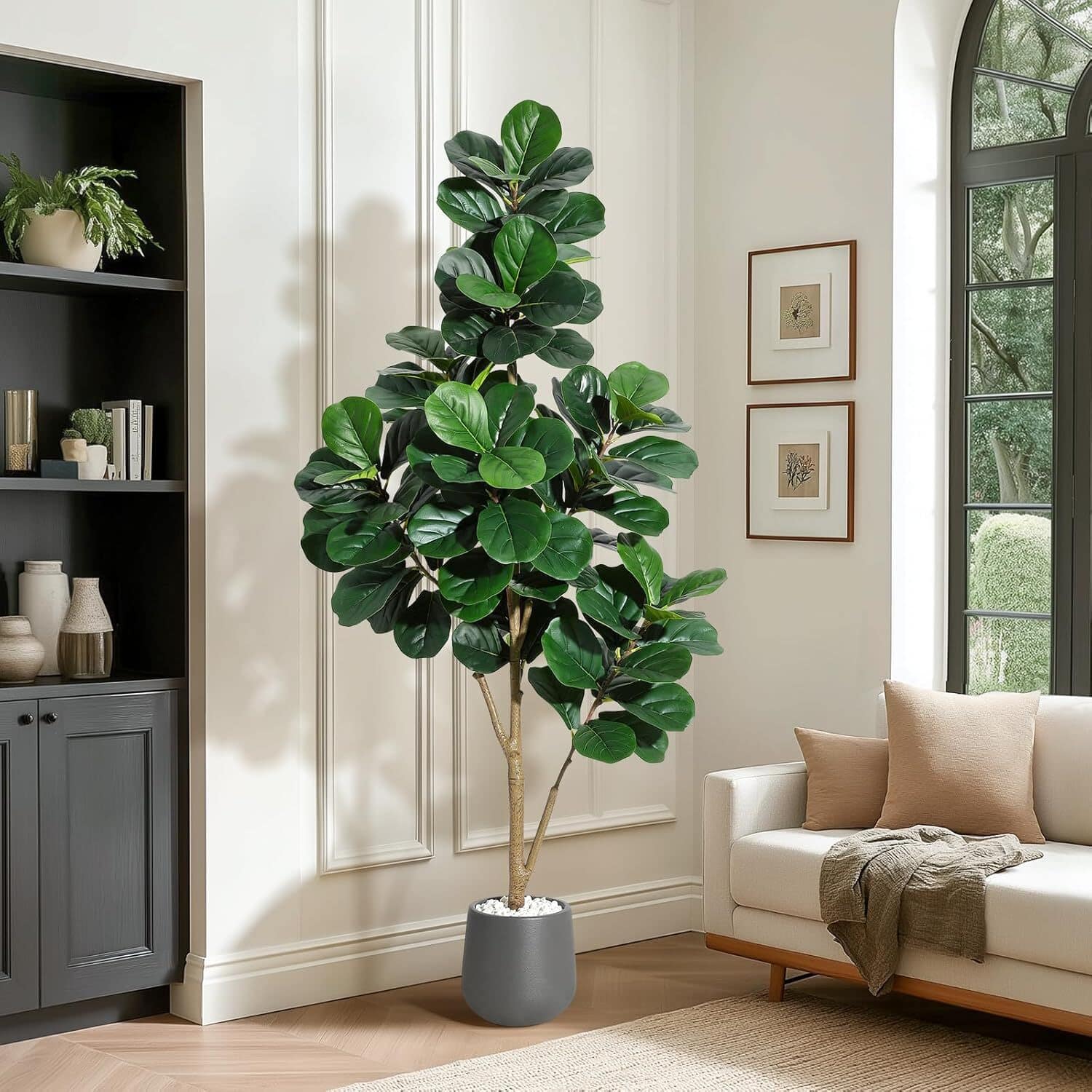 Acekool - 6 FT Artificial Fiddle Leaf Fig Tree with Black Planter Pot for Home Decor