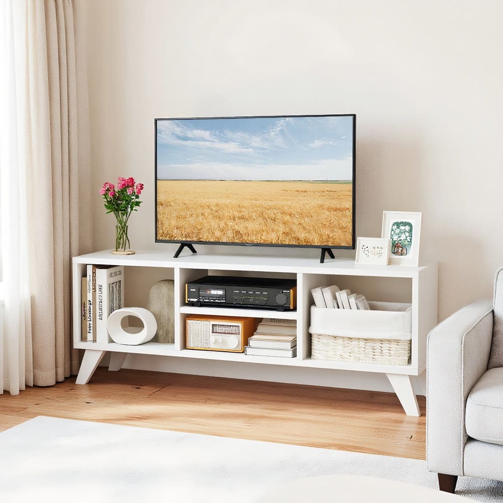 Kadyn - Entertainment TV Stand,Entertainment CenterMedia TV Console Table with Raised Support Legs - White