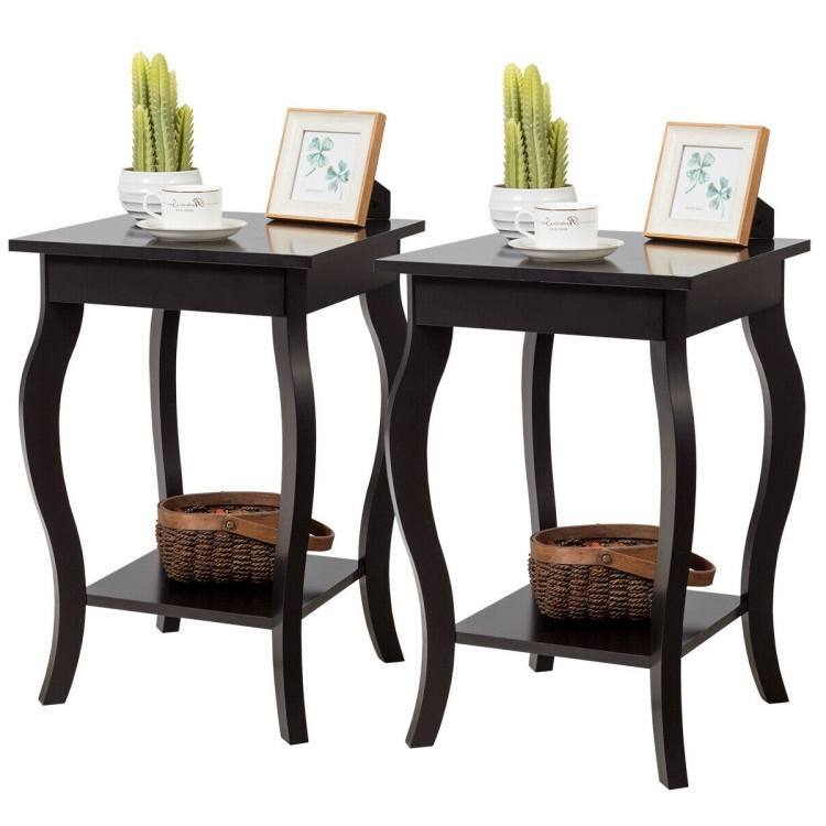 Front. Hivvago - Hivvago Modern Nightstand End Table with Bottom Shelf - Set of 2 - Espresso.