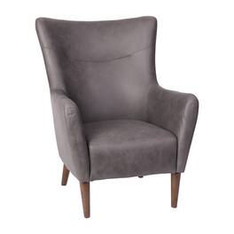 Emma + Oliver - Kellen Traditional Wingback Accent Chair, Faux Leather Upholstery and Wooden Frame and Legs - Dark Gray