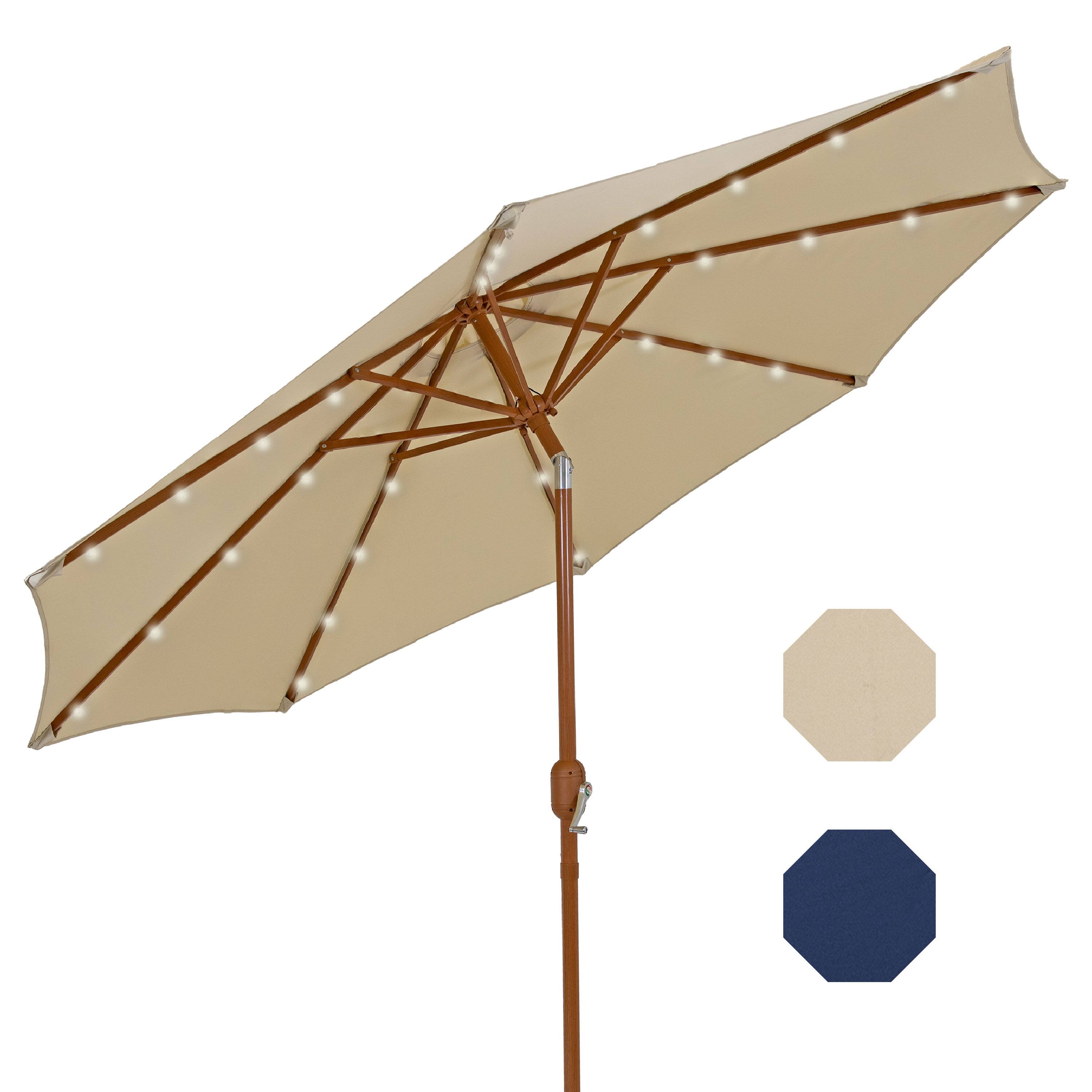 Alt View 10. Sunnydaze - 8.5 ft Solar Patio Umbrella with Faux Woodgrain Finish - Beige.