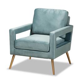 Baxton Studio - Leland Glam and Luxe Velvet Fabric Upholstered and Gold Finished Armchair - Light Blue/Gold