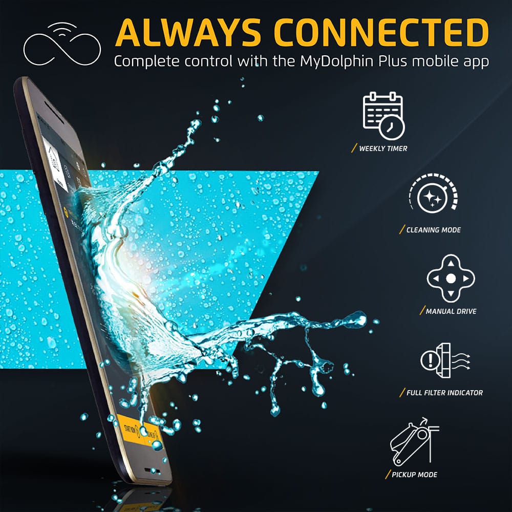 ALWAYS CONNECTED Complete control with the MyDolphin Plus mobile app.
WEEKLY TIMER
CLEANING MODE
MANUAL DRIVE of FULL FILTER INDICATOR
JOX FULL PICKUP MODE