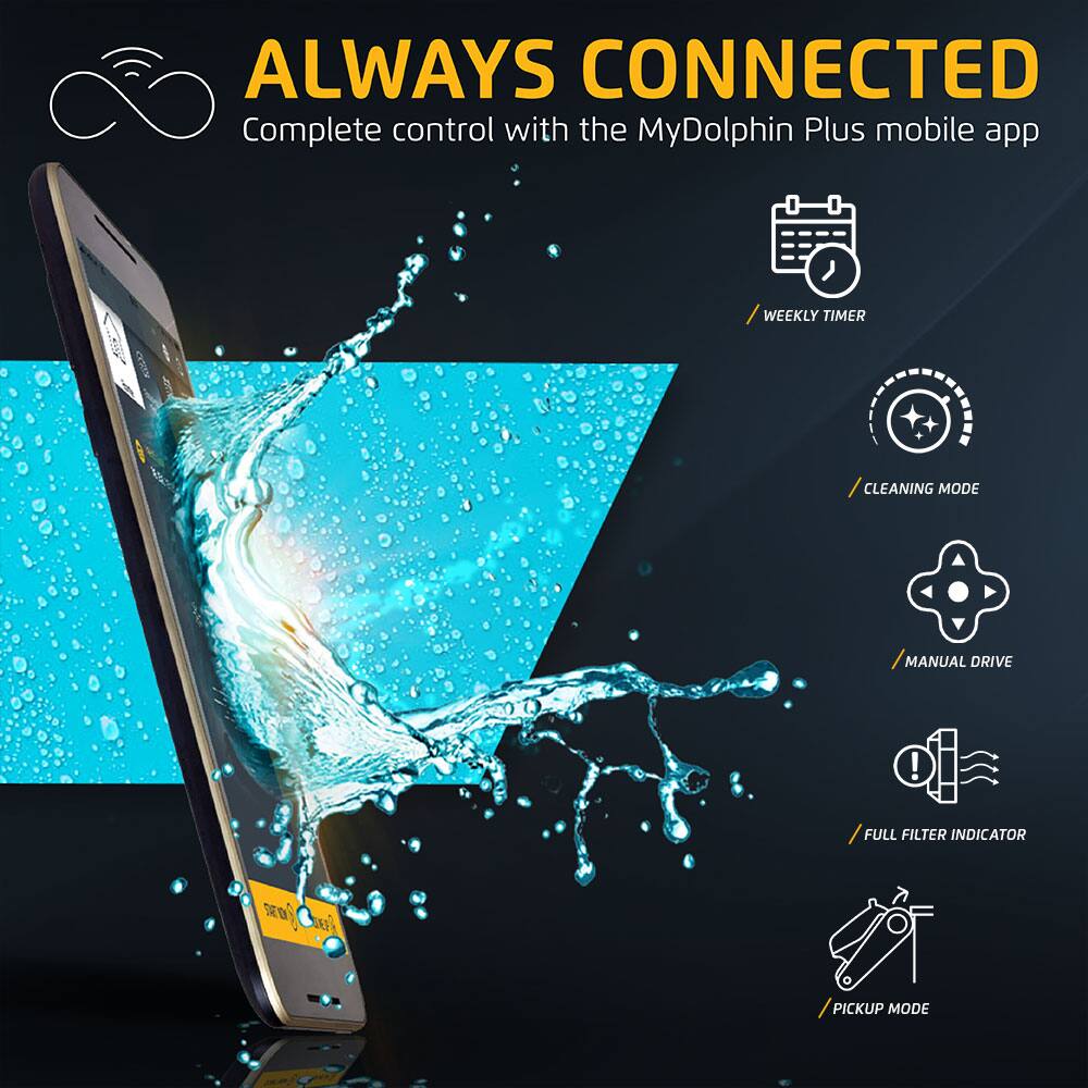 ALWAYS CONNECTED Complete control with the MyDolphin Plus mobile app.
WEEKLY TIMER
CLEANING MODE
MANUAL DRIVE of FULL FILTER INDICATOR
JOX FULL PICKUP MODE