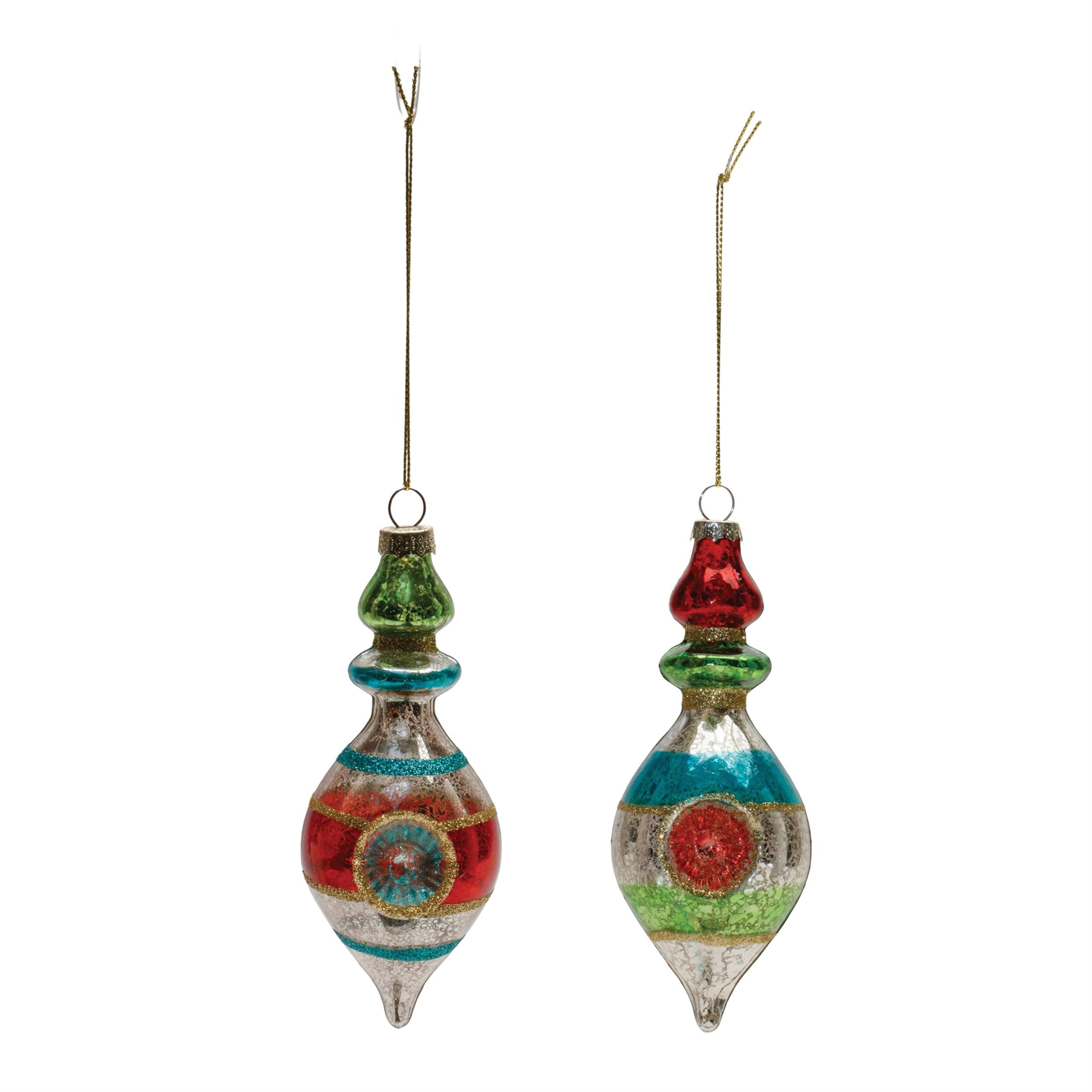 Angle. BreeBe - Multicolor Mercury Glass Reflector Drop Ornament (Set of 12) - Red, Green.