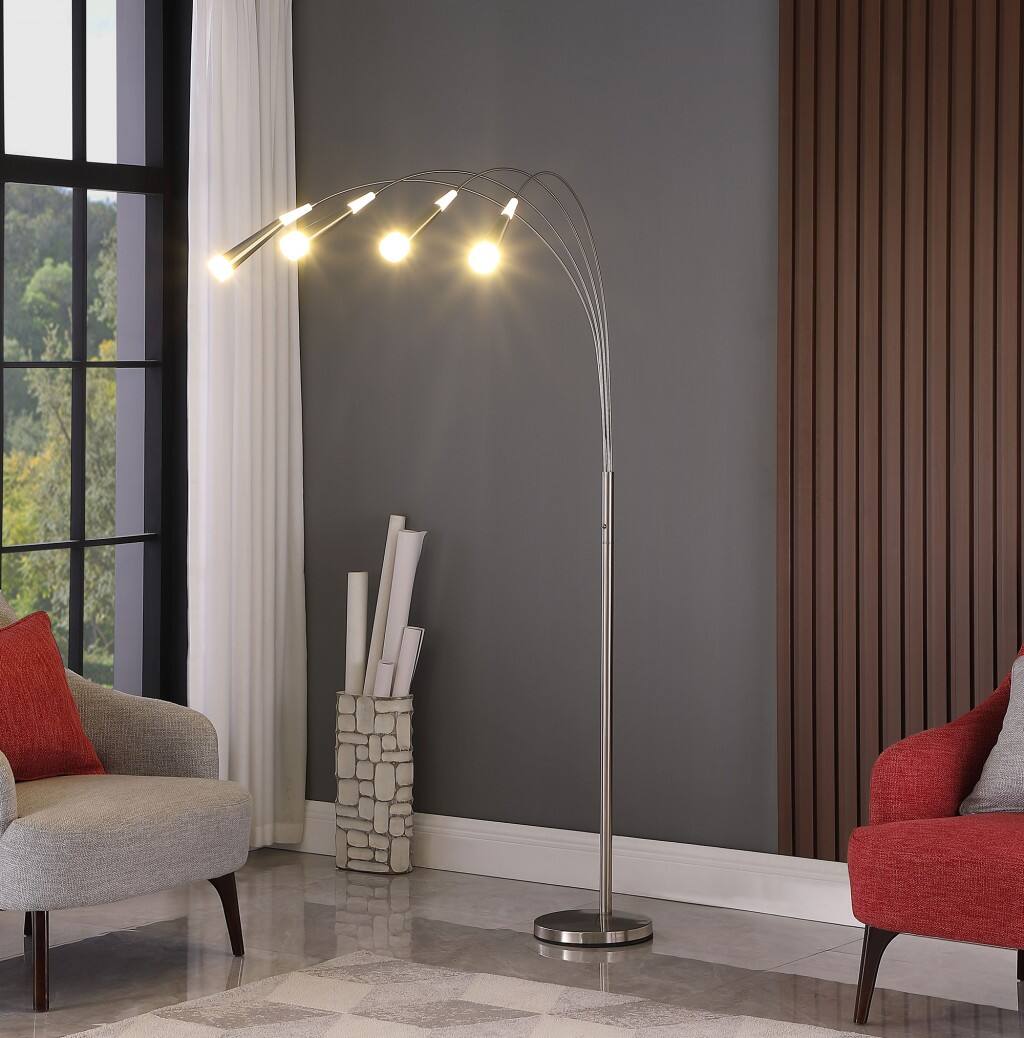 Alt View 1. Hivvago - Hivvago 72 Inch Silver Four Light LED Arc Floor Lamp With White - Silver.