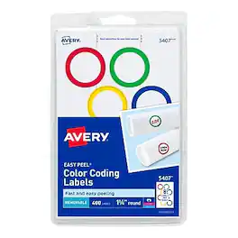 Avery - Easy Peel Laser/Inkjet Color-Coding Labels, 4" x 6" Sheets, 1-1/4" Dia, 400 Labels/Pack - Assorted Colors