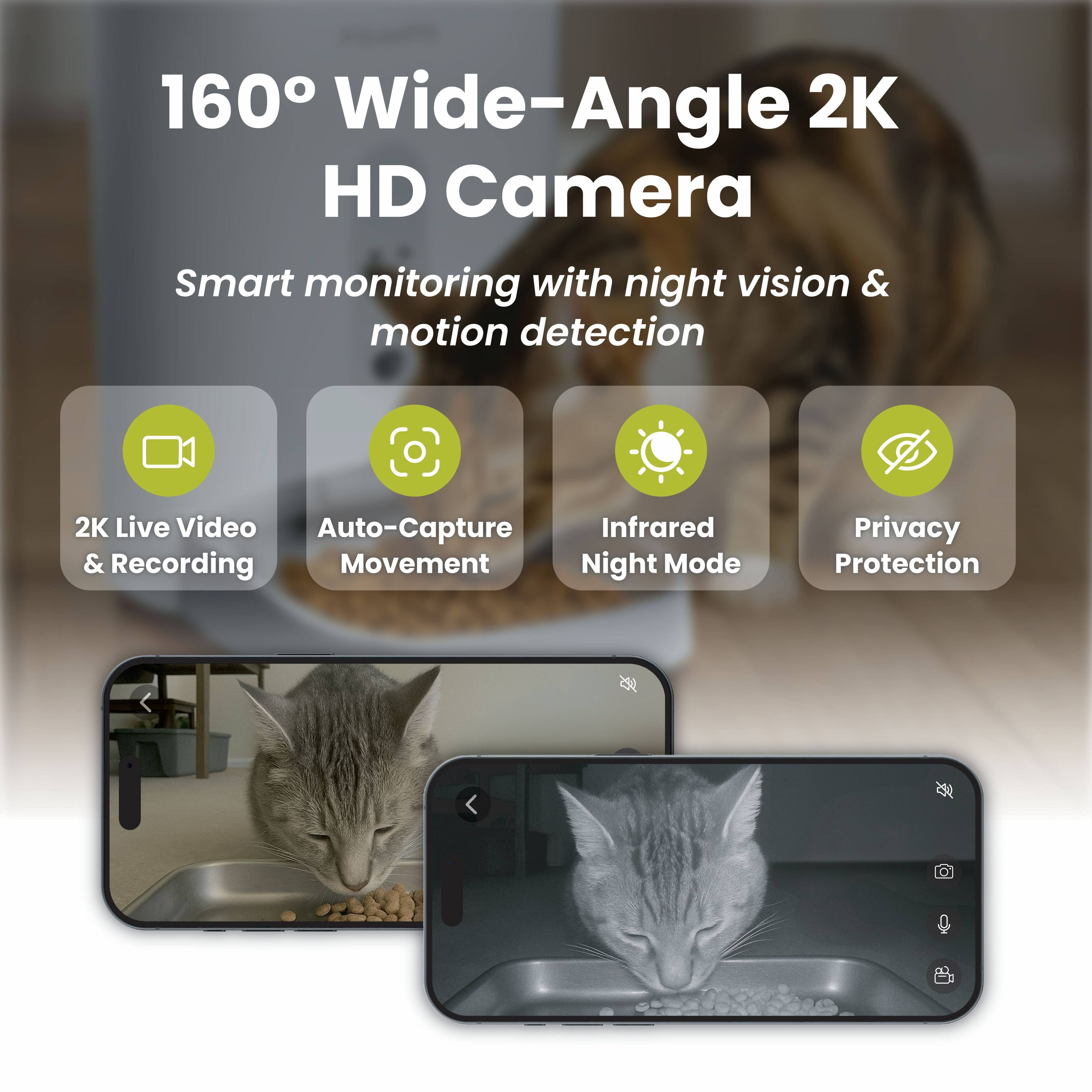 160° Wide-Angle 2K HD Camera  
Smart monitoring with night vision & motion detection  

2K Live Video & Recording  
Auto-Capture Movement  
Infrared Night Mode  
Privacy Protection