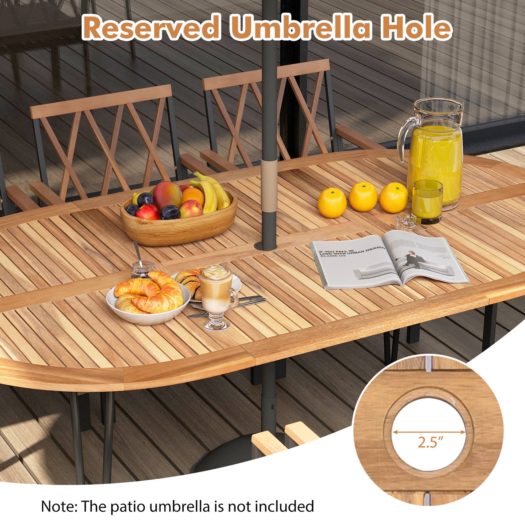 Reserved Umbrella Hole : COL CA  2.5" Note: The patio umbrella is not included