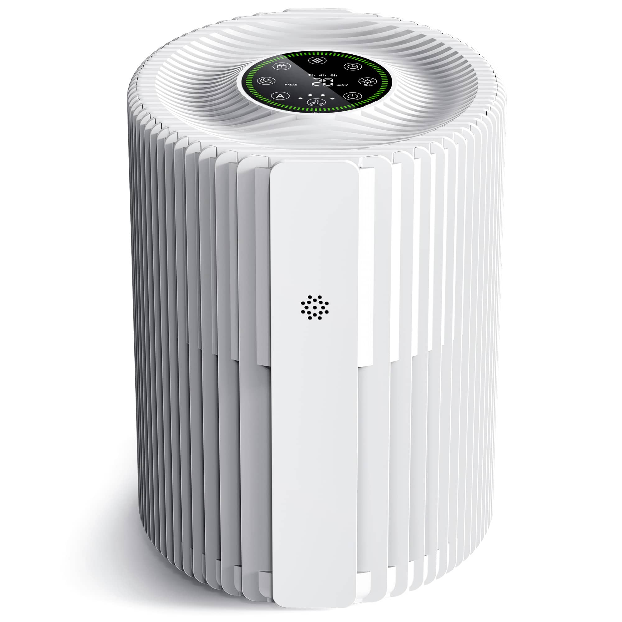 POMORON - Air Purifier for Bedroom with PM2.5 Sensor, Auto Mode, 4 Fan Speeds, Sleep & Silent Modes, 2/4/8H Timer, Child Lock - White