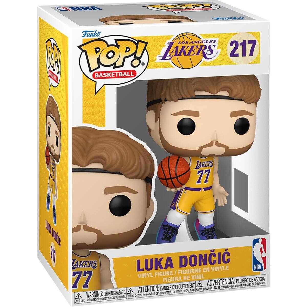 C NBA FOOP Ake Funko LOS ANGELES POP! LAKERS 217 1 BASKETBALL BSE LAKERS 77 UINA bri 21 DONCI LAKERS LUKA FIGURINE EN VINYLE NBA FIGURE / VINYL DE VINIL 77 FIGURA PELIGRO DE ASFIXIA D'TOUFFEMENT. ADVERTENCIA: para mihos menores de 38 meses DANGER pequeas. N as adecuado HAZARD ATTENTION: X entants de moins de 36 mois. Partes WARNING: CHOKING Petites pieces. N convient pu children under 36 months I subble 0 Smal parts