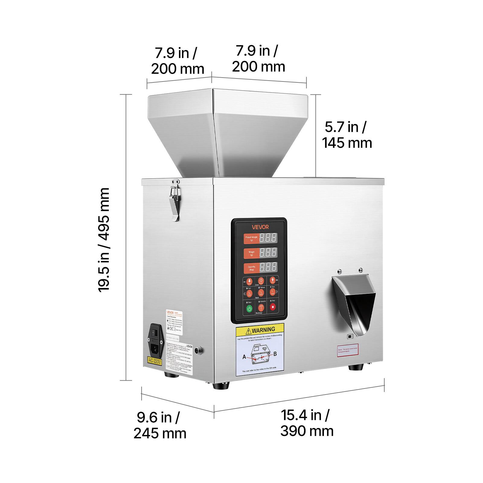 7.9 in / 200 mm  
5.7 in / 145 mm  
19.5 in / 495 mm  
9.6 in / 245 mm  
15.4 in / 390 mm