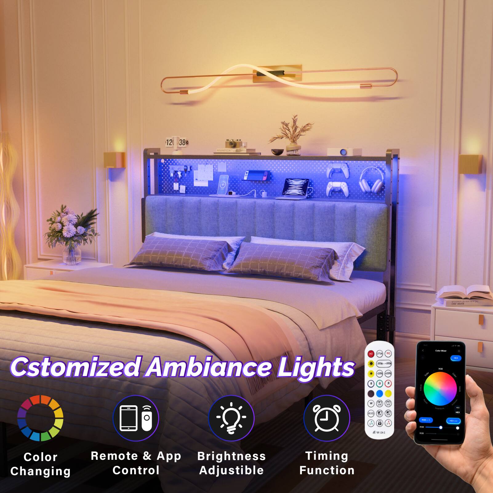 121 38 LEA - Customized Ambiance Lights - 1 - F I - I - - - - . 1 . -. . I -- - - - i - Color Remote & App Brightness Timing Changing Control Adjustable Function