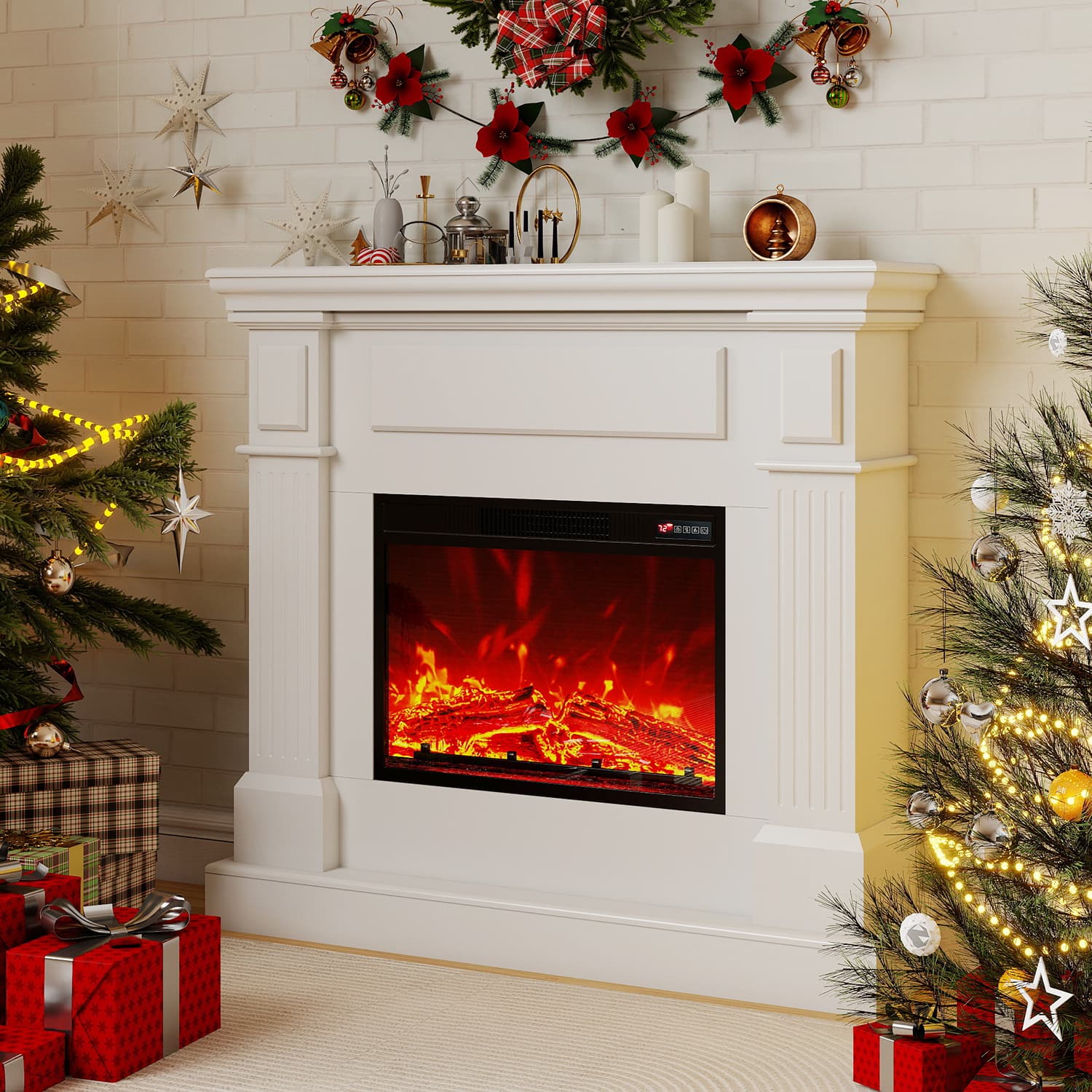 Fehokinch - 43" Electric Fireplace Mantel with Realistic 3D Flames, Remote Control & 1500W Heater - White