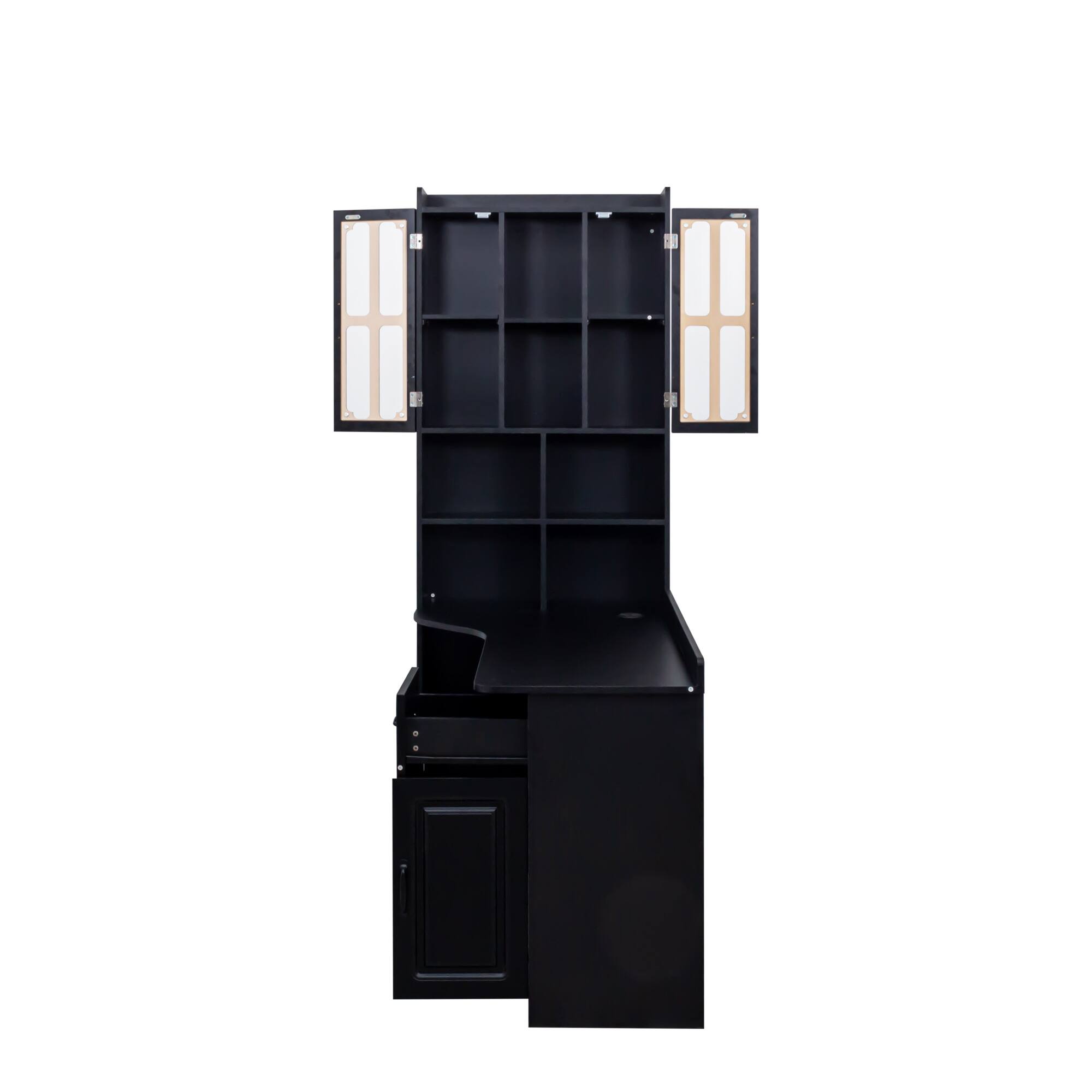 Alt View 1. Tiramisubest - L-Shaped Corner Computer Desk,Study Modern Style Table with Drawers,Bookshelf & Hutch,2-in-1 L-Shaped Design,Black - Black.