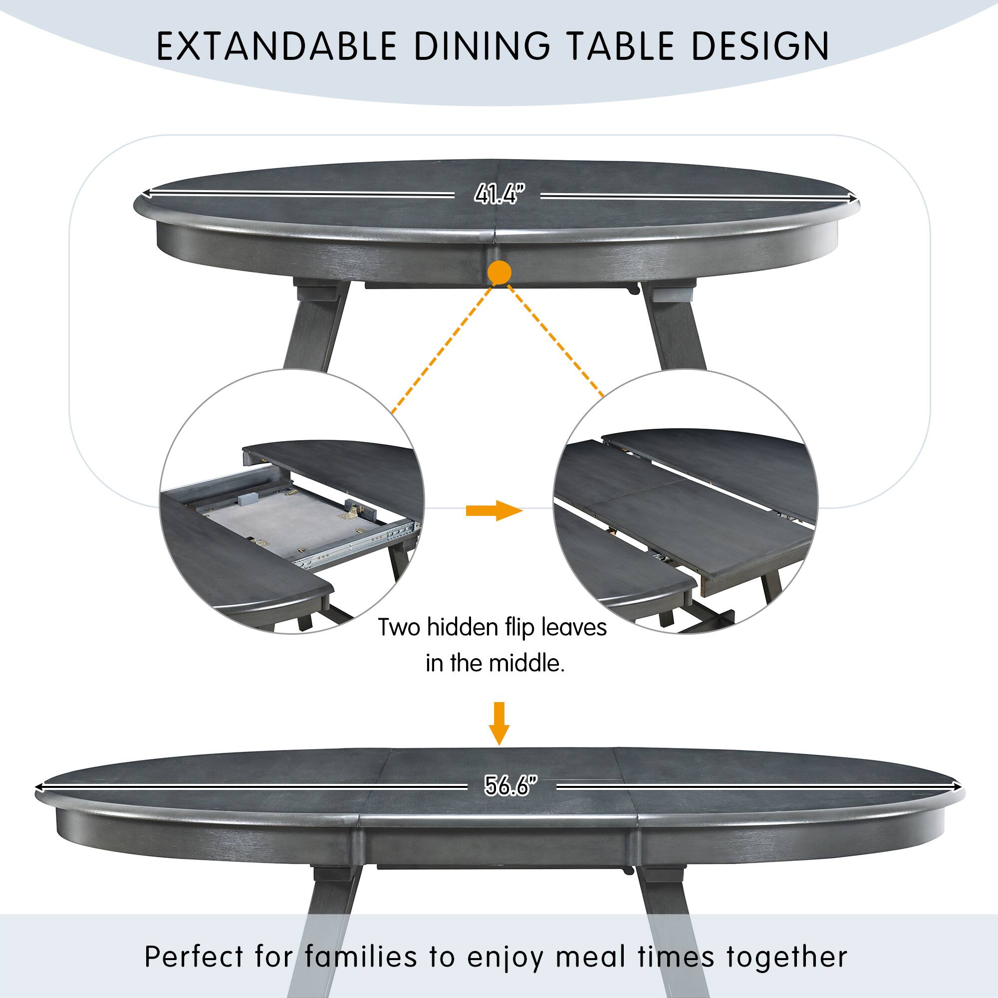 EXTANDABLE DINING TABLE DESIGN

41.4"

Two hidden flip leaves in the middle.

56.6"

Perfect for families to enjoy meal times together
