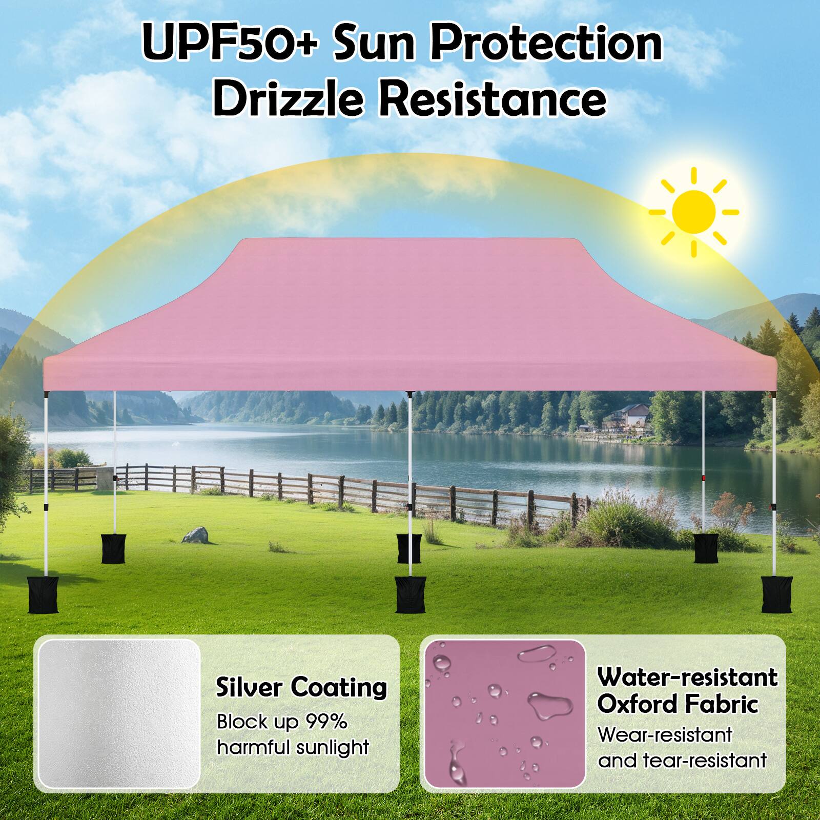 UPF50+ Sun Protection Drizzle Resistance, Silver Coating Block up 99% harmful sunlight, Water-resistant Oxford Fabric Wear-resistant and tear-resistant