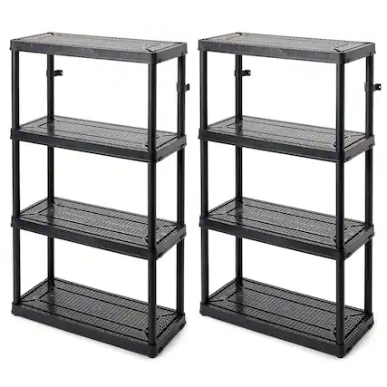 Front. Gracious Living - Gracious Living 4 Shelf Fixed Height Medium Duty Storage Rack, 2 Pack, Black - Black.