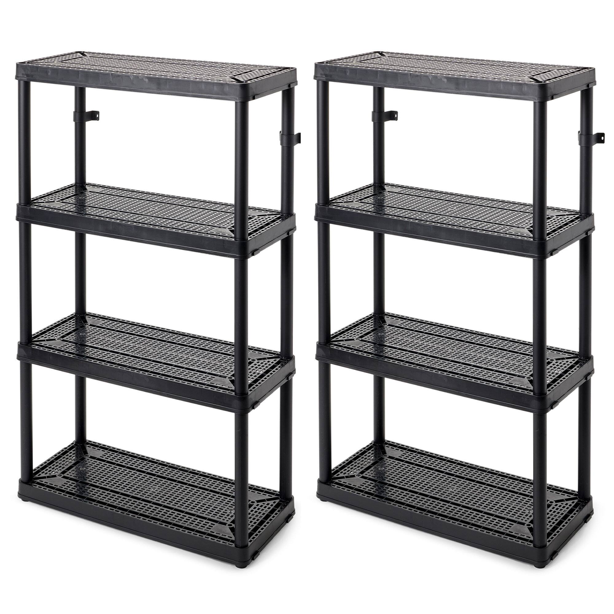 Front. Gracious Living - Gracious Living 4 Shelf Fixed Height Medium Duty Storage Rack, 2 Pack, Black - Black.