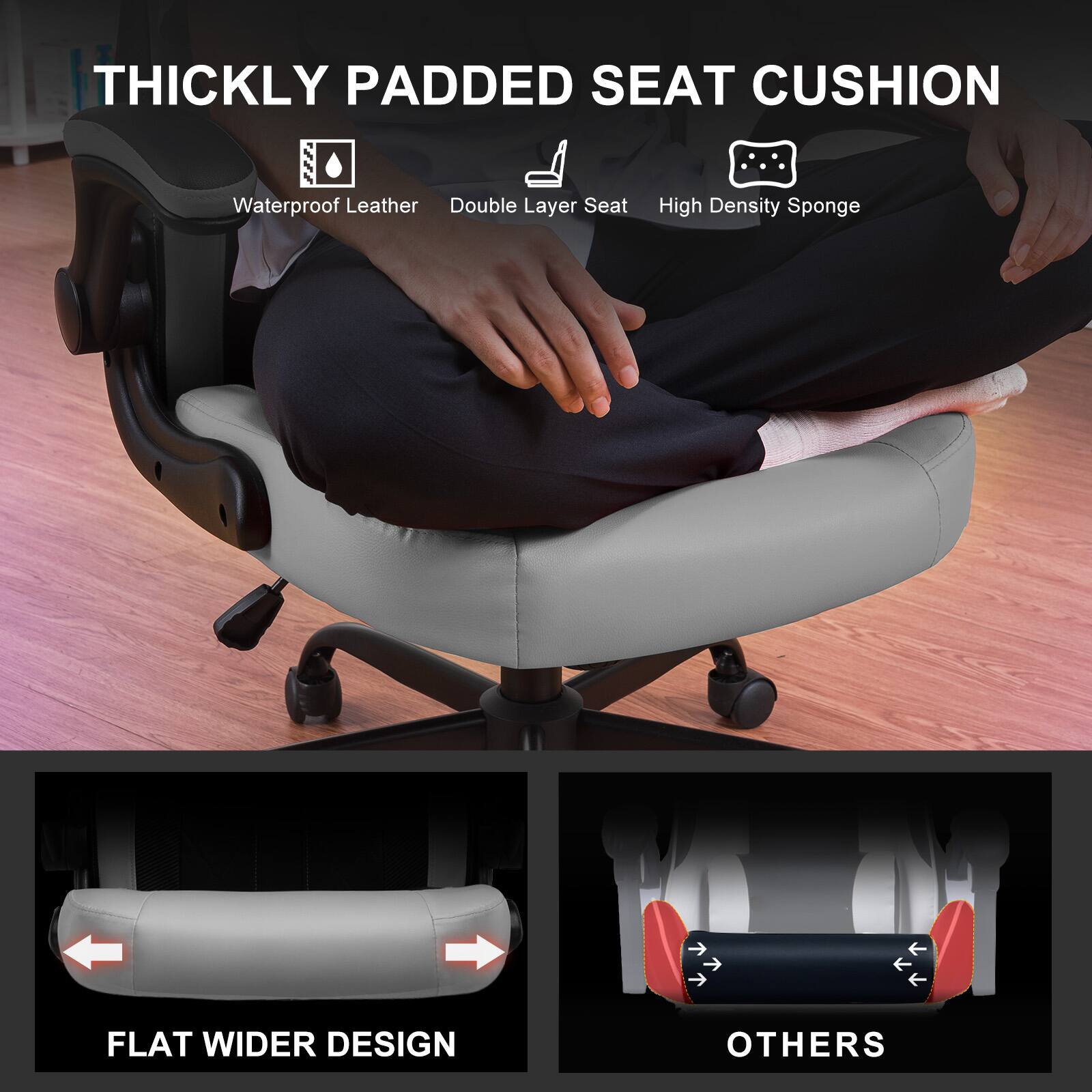 THICKLY PADDED SEAT CUSHION Waterproof Leather Double Layer Seat High Density Sponge FLAT WIDER DESIGN OTHERS