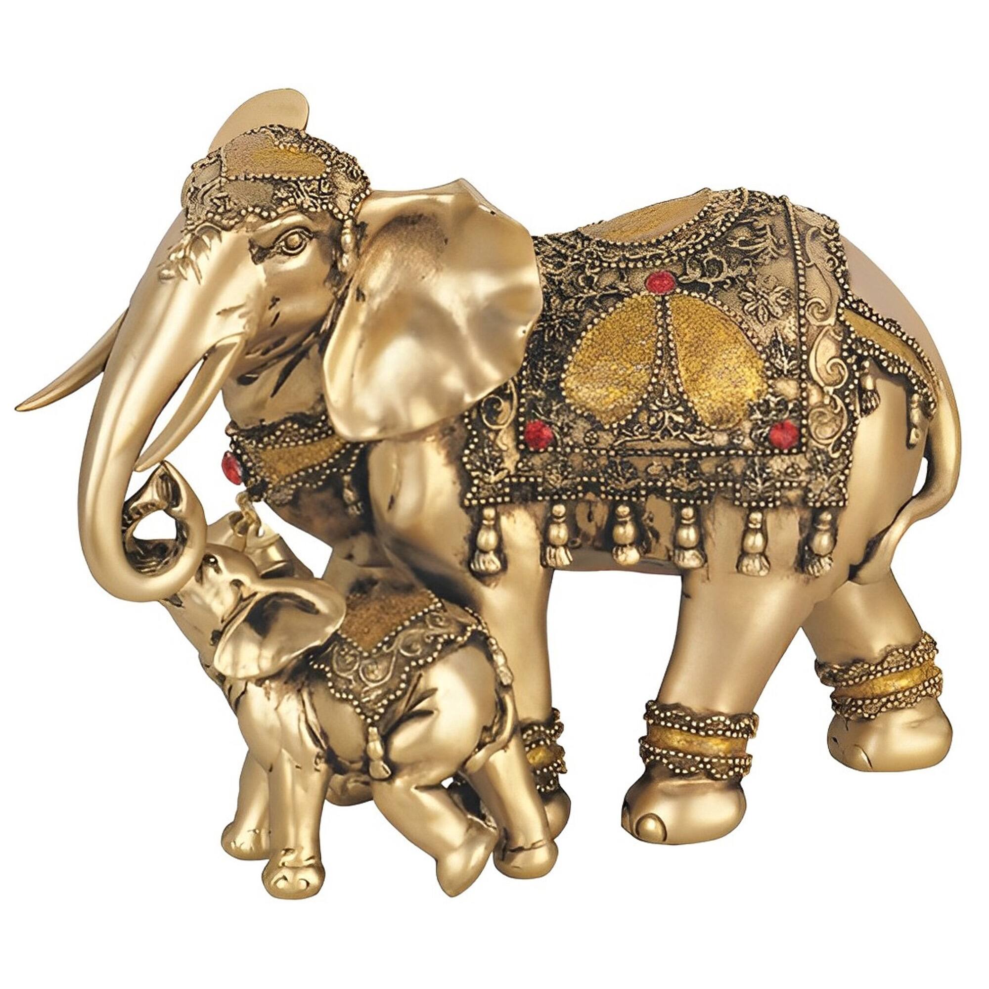 Front. FC Design - FC Design 6.5"H Thai Elephant with Calf Figurine Statue Office Desk Tabletop Home Decor Gift - Multi-Color.
