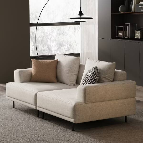 Back. luck idea - Modern Beige Linen 2‑Seater Modular Sofa, Small Loveseat Couch with Metal Legs for Living Room - white.
