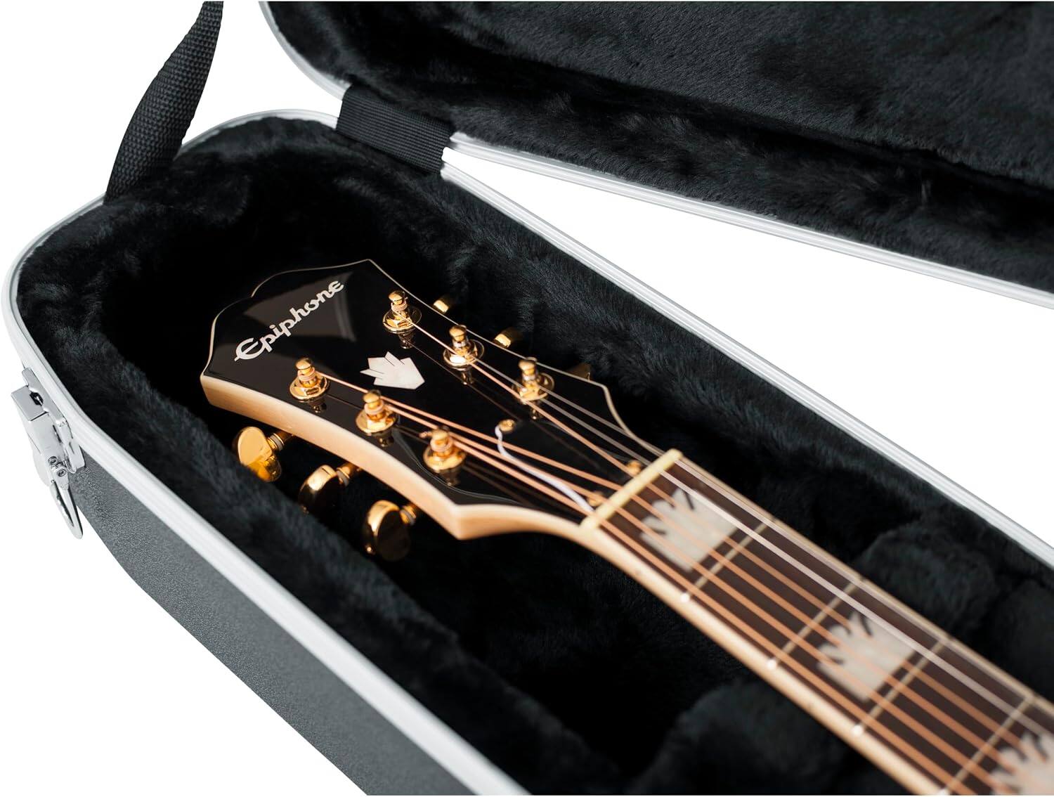 Left. Gator - Deluxe Molded Case for Jumbo Acoustic Guitars with Impact-Resistant ABS Shell and Lockable Latches.