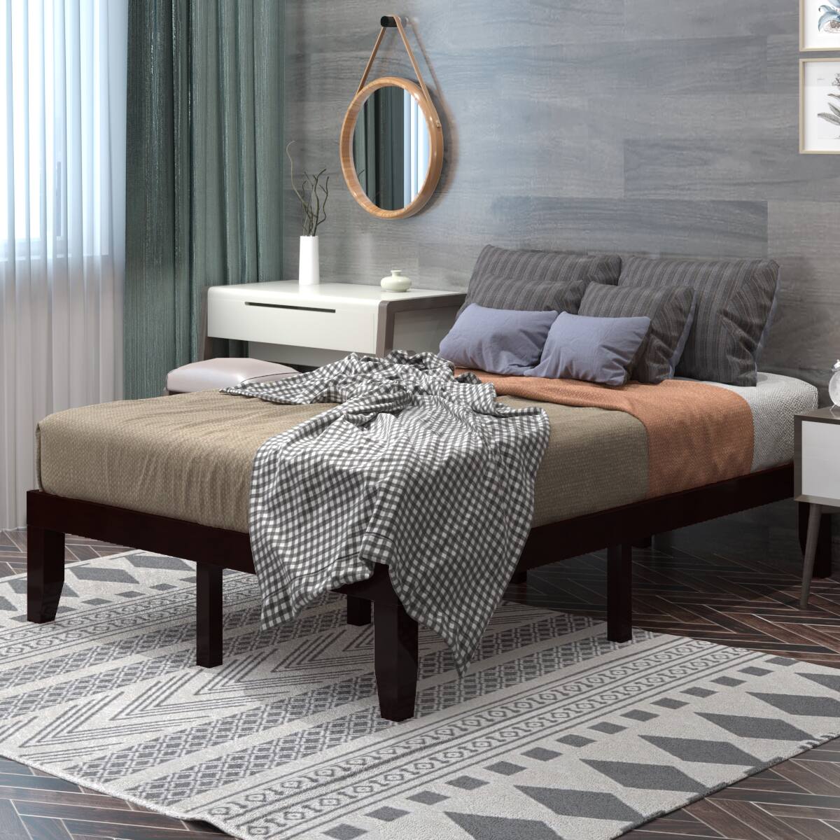 Alt View 2. Gymax - Gymax 14'' Full Size Wooden Platform Bed Frame w/ Strong Slat Support Espresso - Espresso.