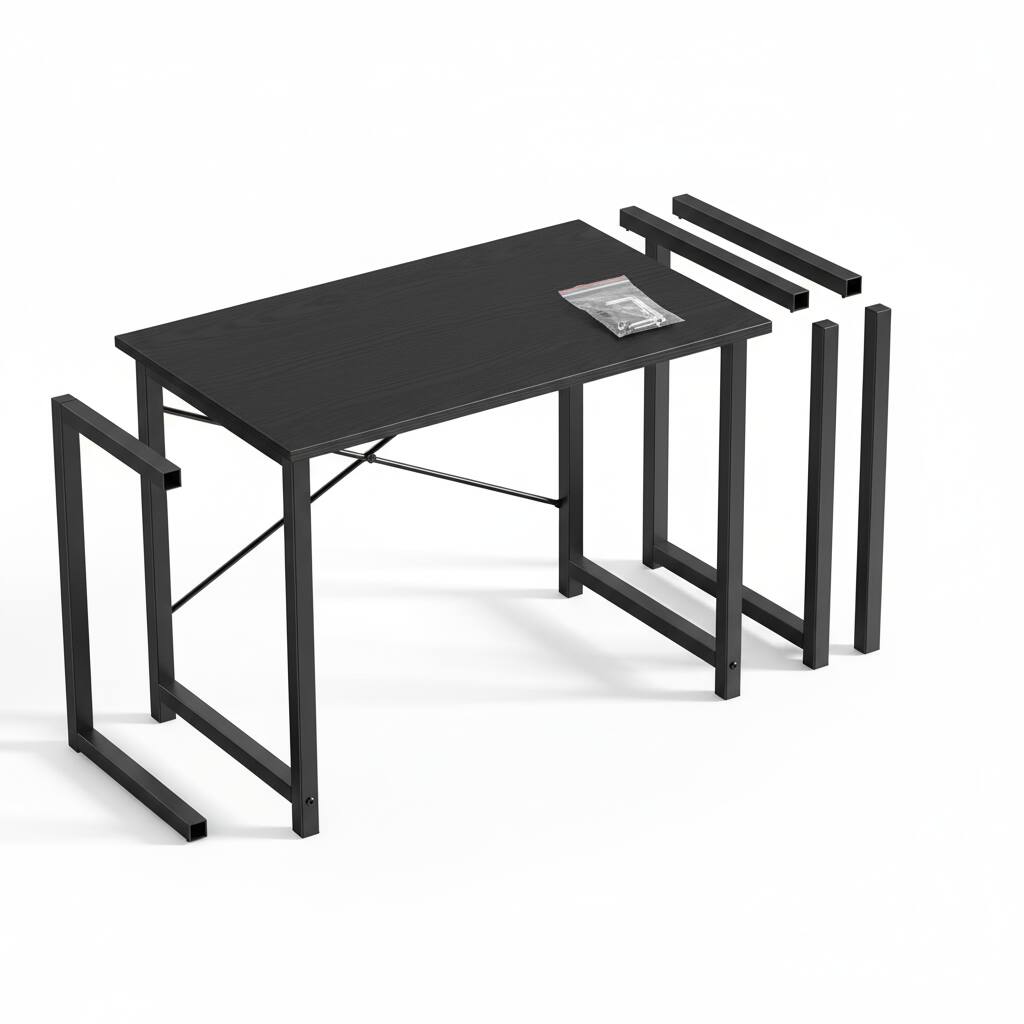 Alt View 2. AOITUN - 47-Inch Small Computer Desk for Home Office, Black and Wood Design, Compact Desk - Black.