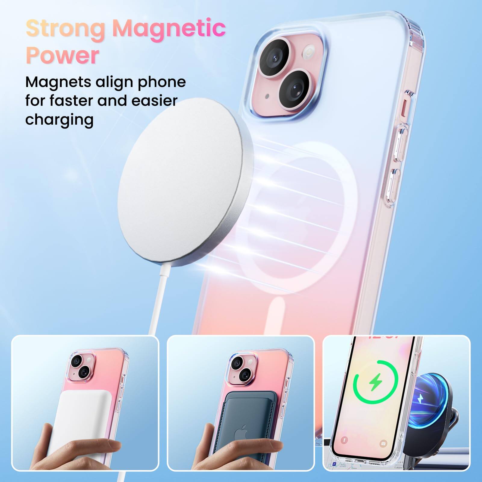Strong Magnetic Power
Magnets align phone for faster and easier charging