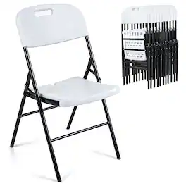 Costway - Folding Plastic Chairs 12 Pack with HDPE Backrest & Seat, Steel Frame for Events - White