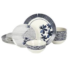 Gibson - Home Eliza 12 Piece Ceramic Dinnerware Set - Dark Blue