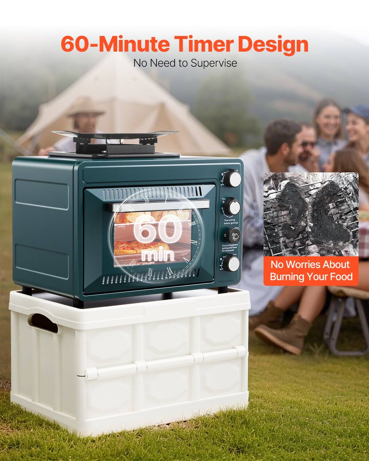 60-Minute Timer Design  
No Need to Supervise  

60 min  

No Worries About Burning Your Food