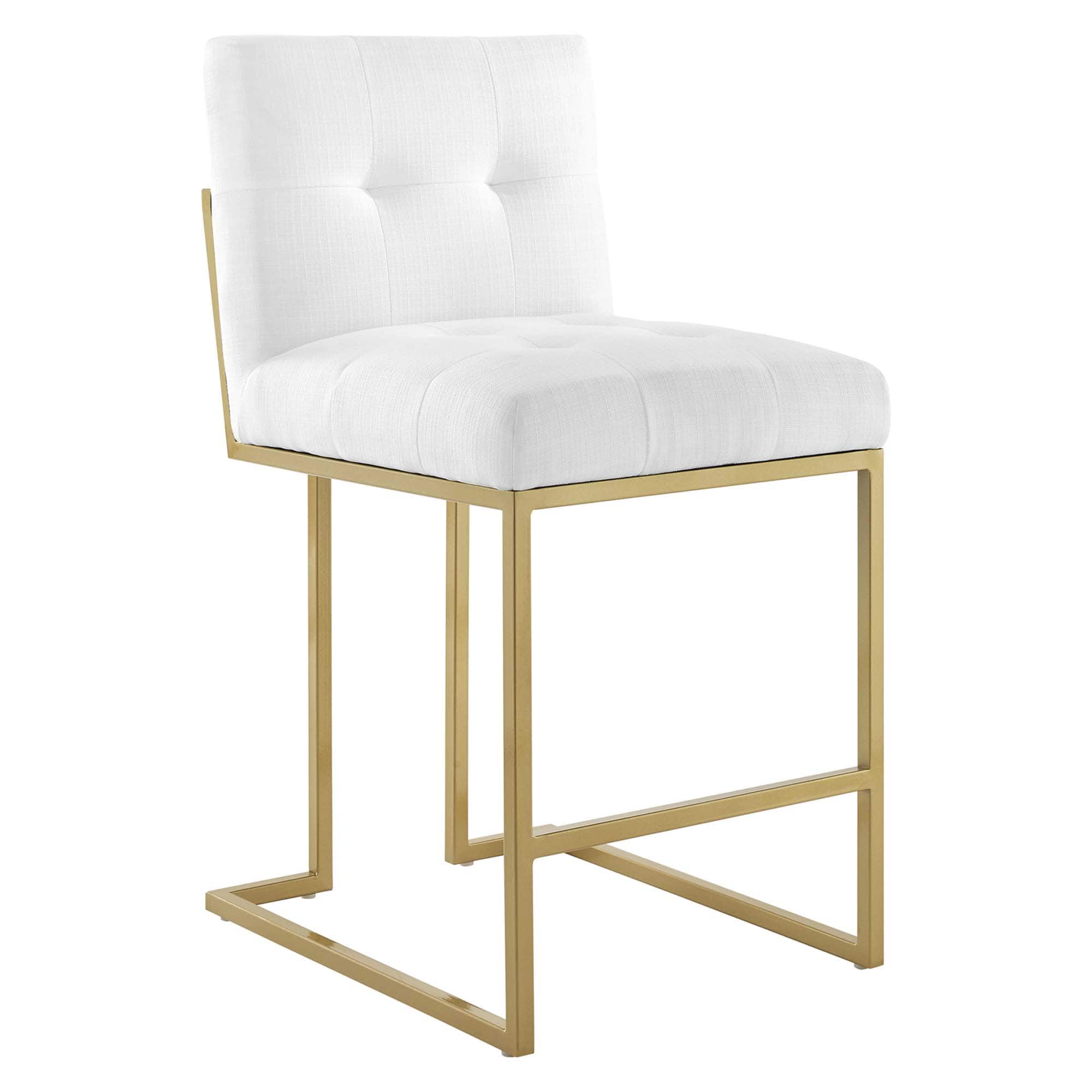 Privy Gold Stainless Steel Upholstered Fabric Counter Stool by Modway - White