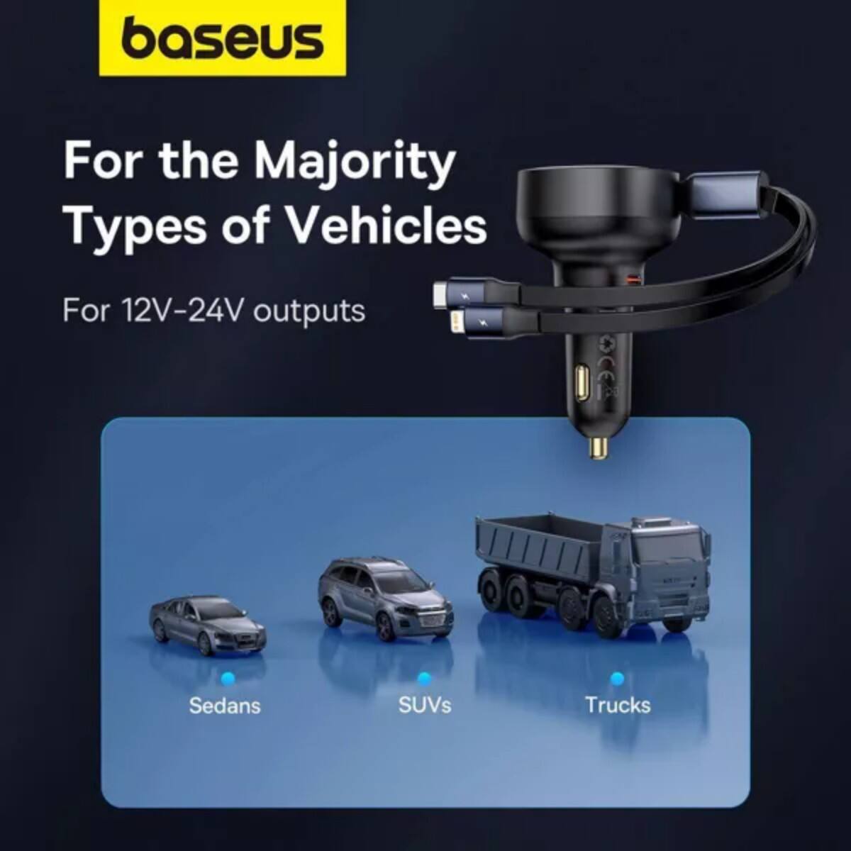 baseus For the Majority Types of Vehicles For 12V-24V outputs Sedans SUVs Trucks