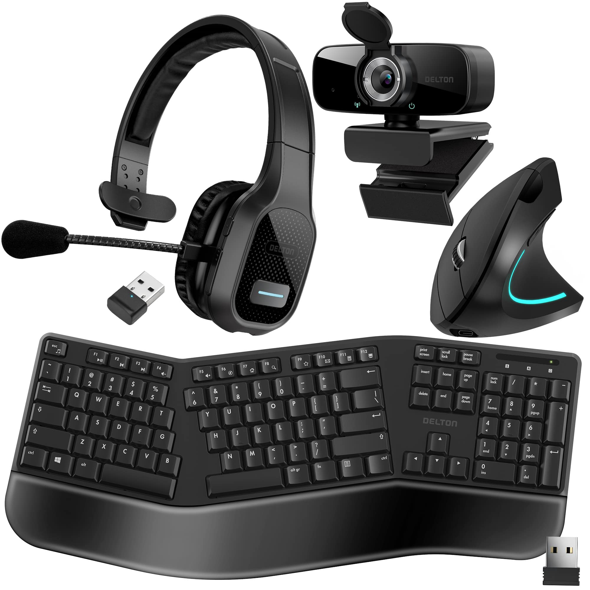 Delton - 20X Wireless Computer Headset & C24 1080p Webcam (DBND4WLS20X) - Black