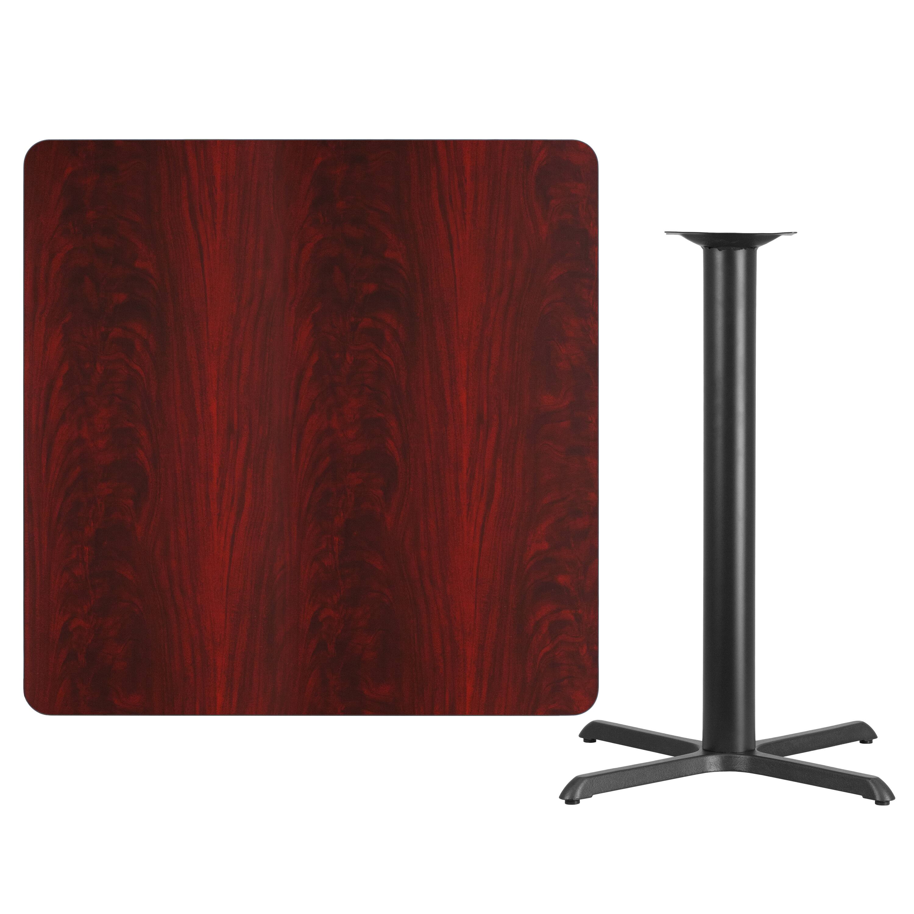 Alt View 2. Emma + Oliver - 42" Square Laminate Table Top with 33"x33" Bar Height Table Base - Mahogany.