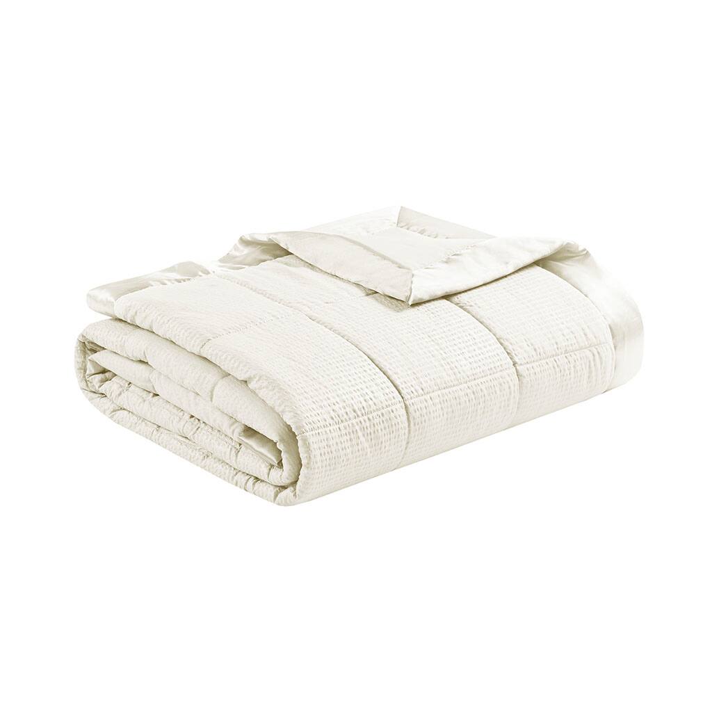 Alt View 3. Gracie Mills - Gracie Mills Lucile Textured Oversized Down Alternative Blanket with Satin Trim - Ivory.