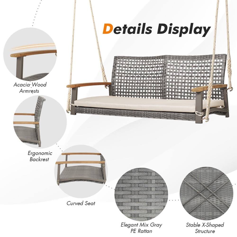 Details Display

- Acacia Wood Armrests
- Ergonomic Backrest
- Curved Seat
- Elegant Mix Gray PE Rattan
- Stable X-Shaped Structure