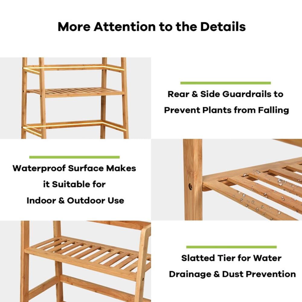 More Attention to the Details  
Rear & Side Guardrails to Prevent Plants from Falling  
Waterproof Surface Makes it Suitable for Indoor & Outdoor Use  
Slatted Tier for Water Drainage & Dust Prevention