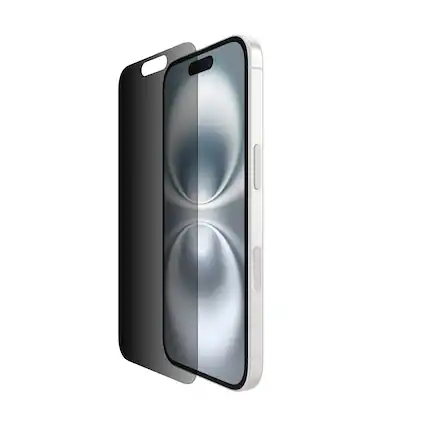 Angle. Belkin - ScreenForce Privacy InvisiGlass for iPhone 16, 15, and 14 with EZ Align Tray - Black.