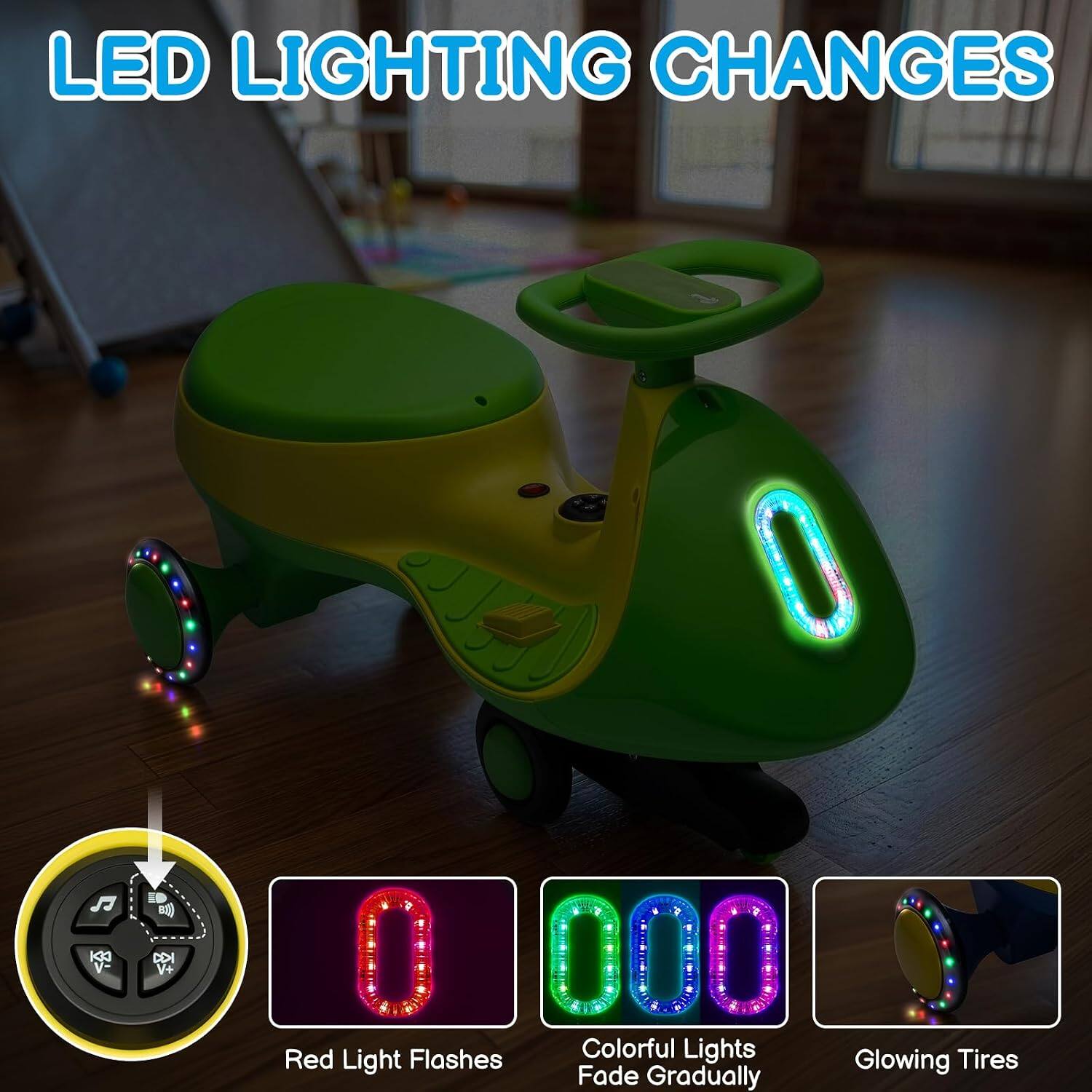 LED LIGHTING CHANGES

KKJ V-
DDI V+

000 Colorful Lights Red Light Flashes Glowing Tires Fade Gradually