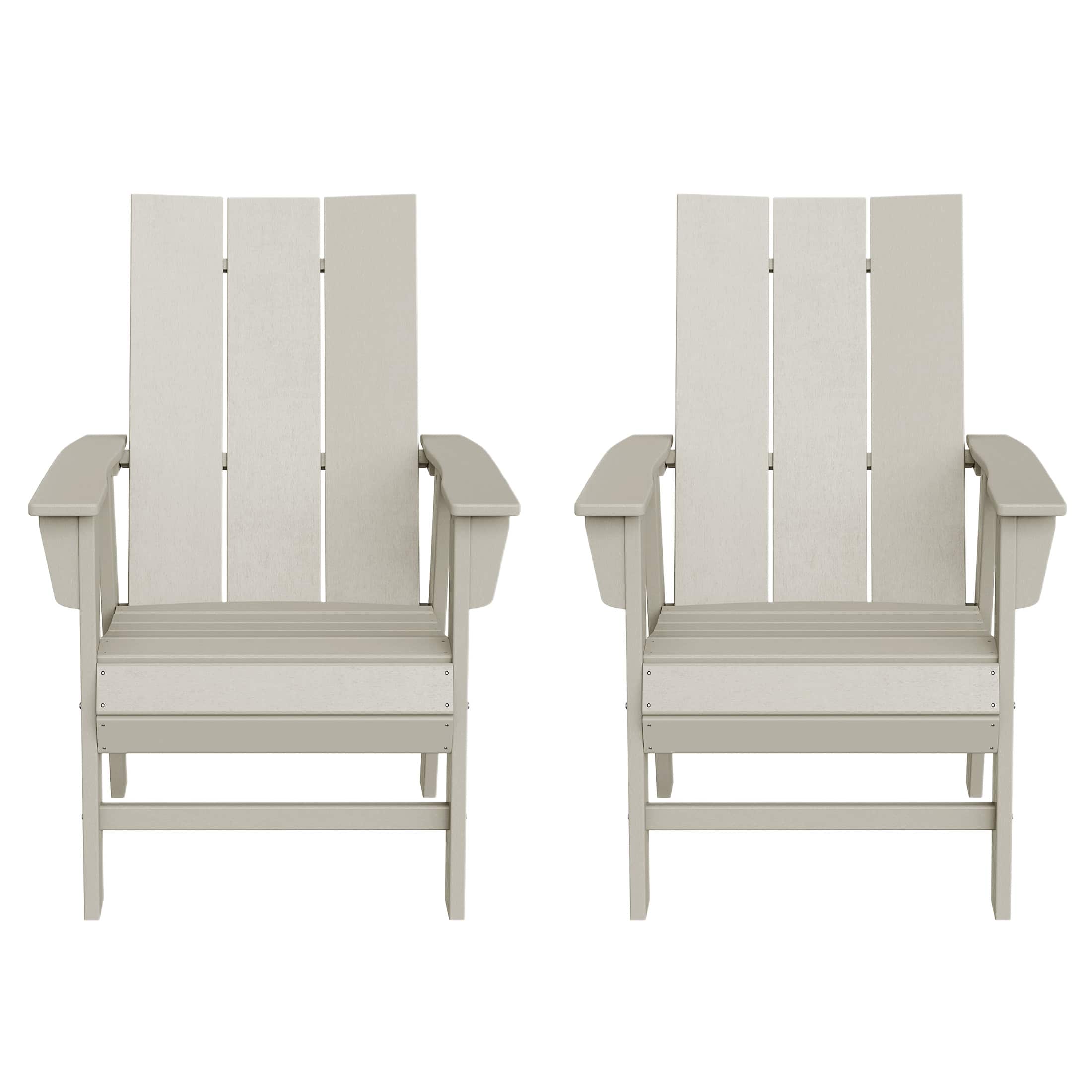 WestinTrends - Ashore Outdoor Patio HDPE Plastic Modern Adirondack Dining Chairs (Set of 2) - Sand