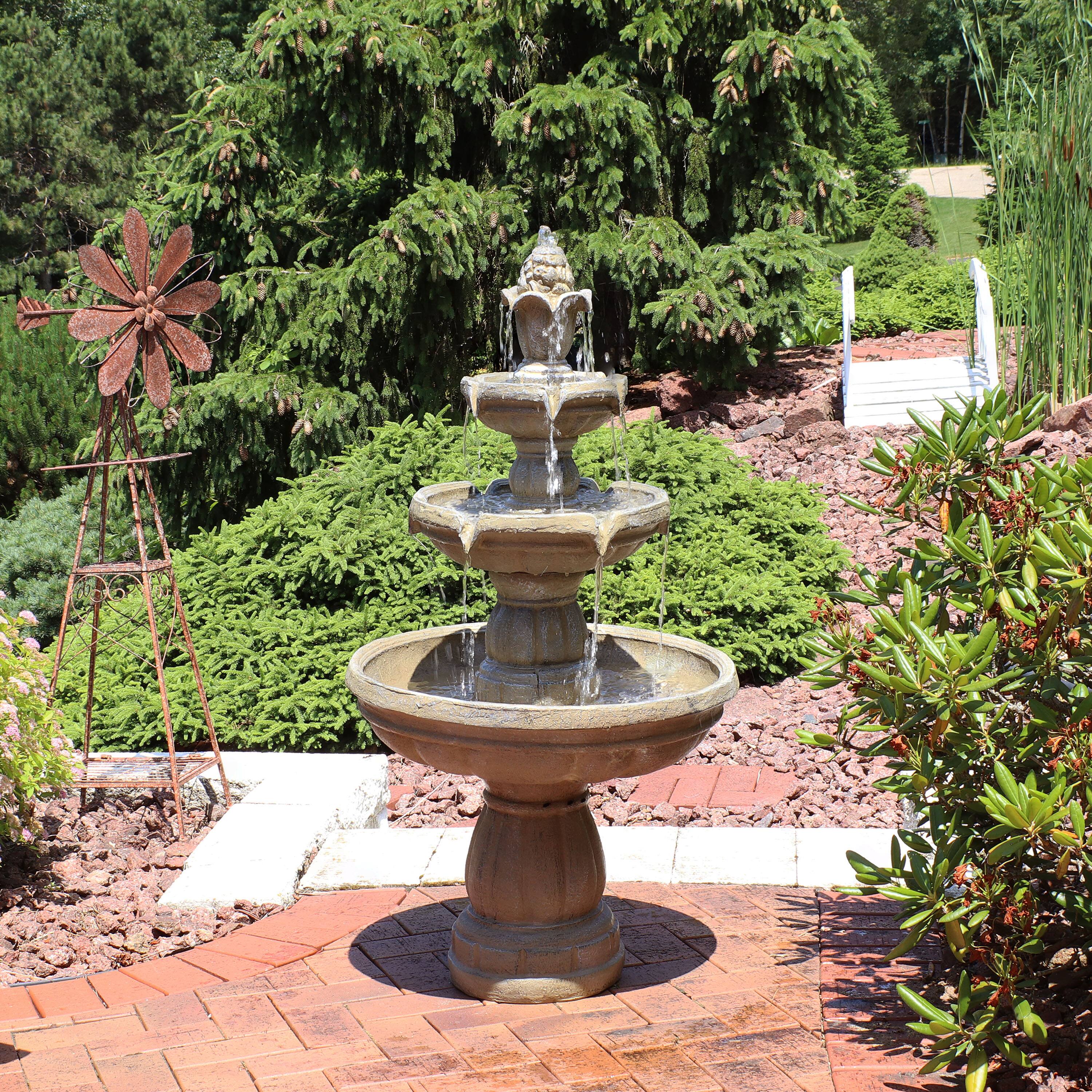 Alt View 9. Sunnydaze - Fiberglass Outdoor 3-Tier Water Fountain - Light Brown.
