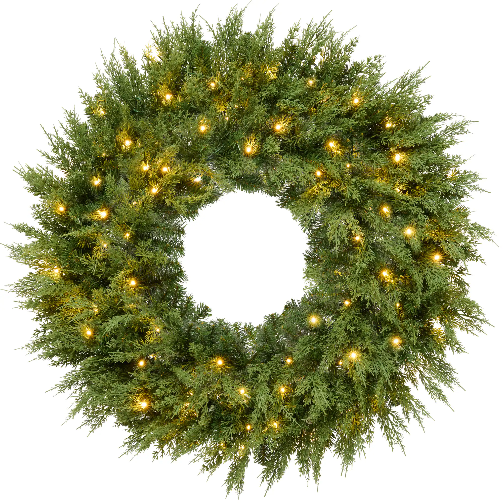 Best Choice Products - Pre-Lit Cedar Cypress Christmas Realistic Wreath w/ Twinkling LEDs - Green